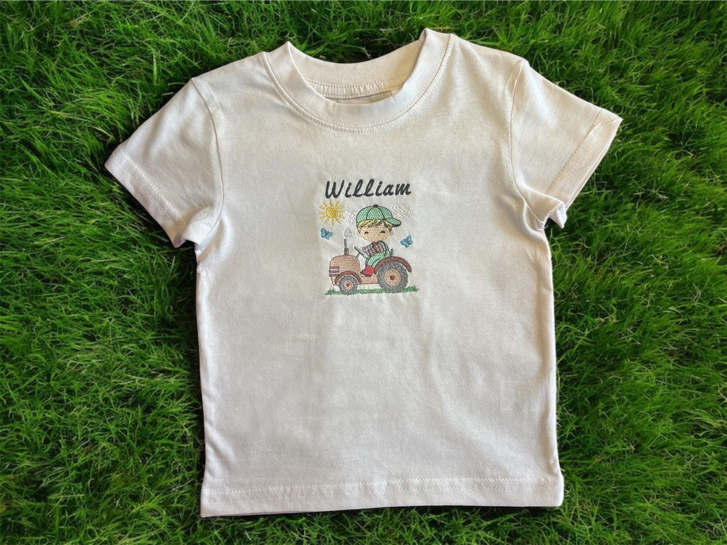 Personalised Tractor T-Shirt for Toddlers – Embroidered on 100% Organic Cotton