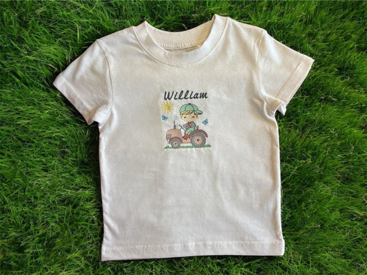 Personalised Tractor T-Shirt for Toddlers – Embroidered on 100% Organic Cotton