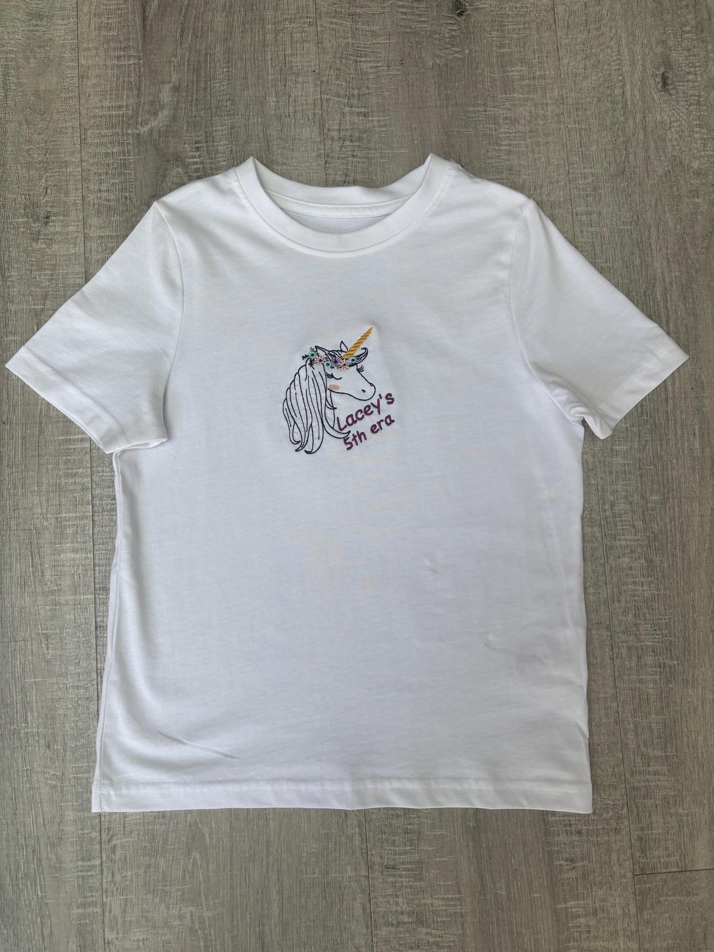 Personalised Kids Unicorn T-Shirt | Embroidered Cotton Tee | Custom Name & Age | 1–14 Years | Birthday Gift UK