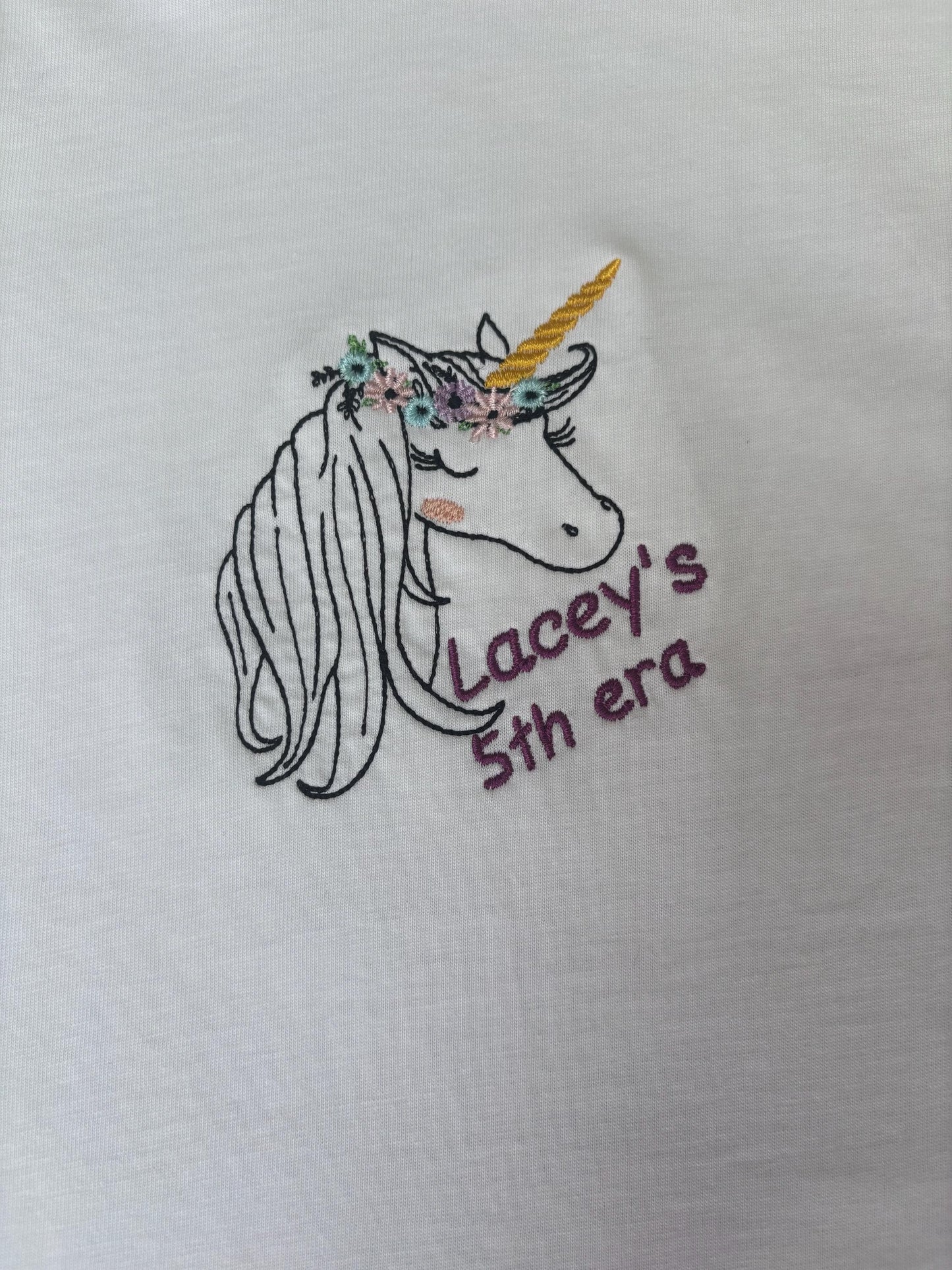 Personalised Kids Unicorn T-Shirt | Embroidered Cotton Tee | Custom Name & Age | 1–14 Years | Birthday Gift UK