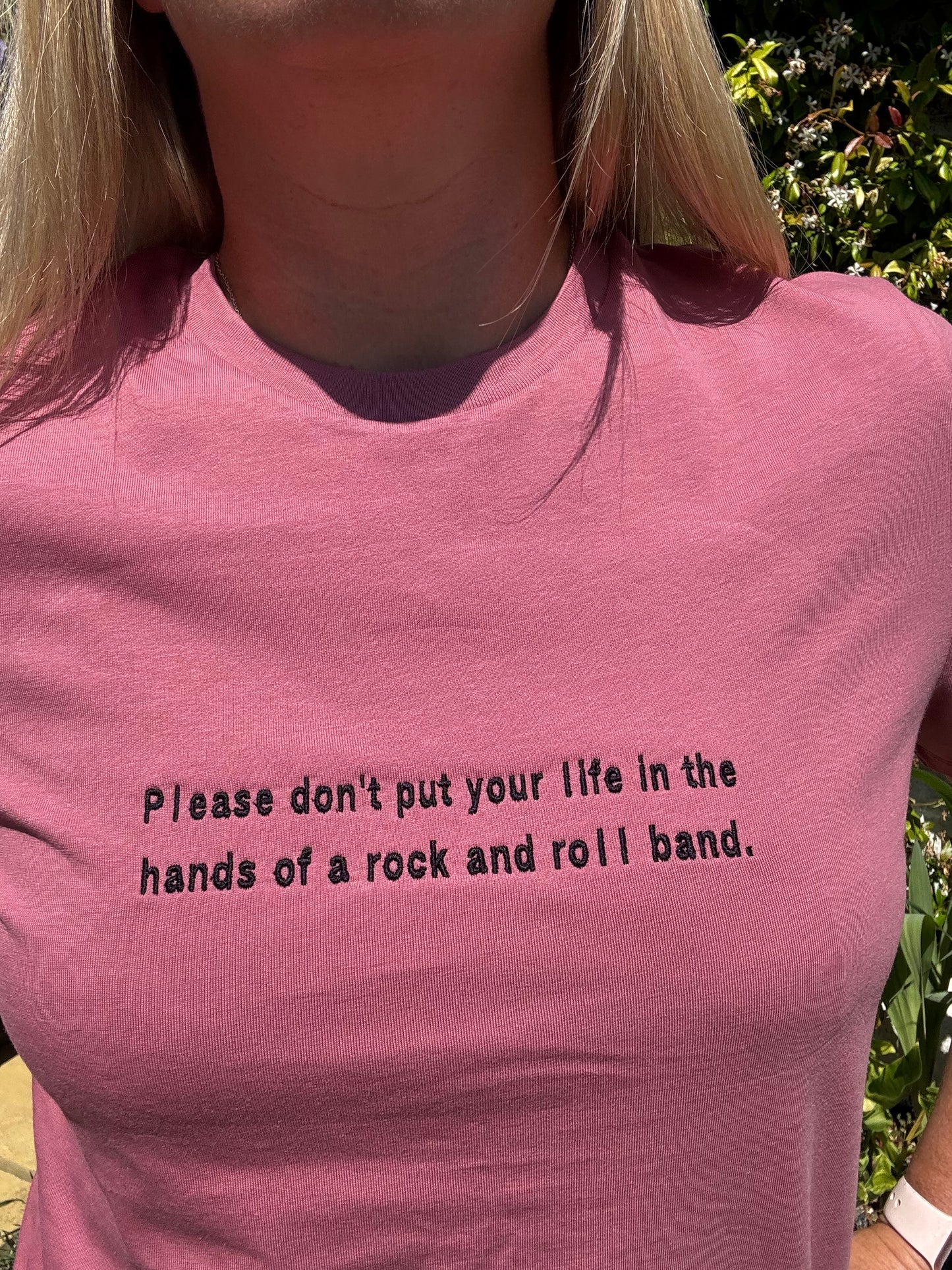Oasis Lyric Embroidered T-Shirt – “Please don’t put your life…” | 100% Organic Cotton | Unisex | XS–5XL | Multiple Colors