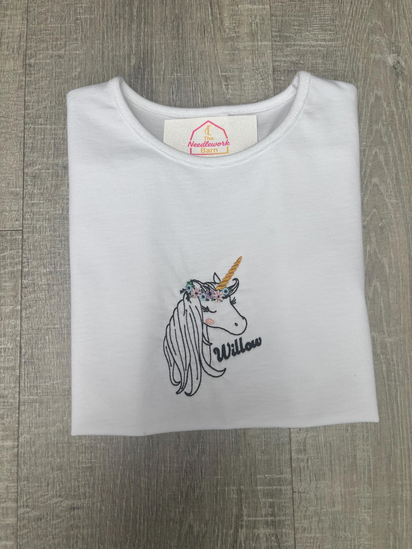 Personalised Kids Unicorn T-Shirt | Embroidered Cotton Tee | Custom Name & Age | 1–14 Years | Birthday Gift UK