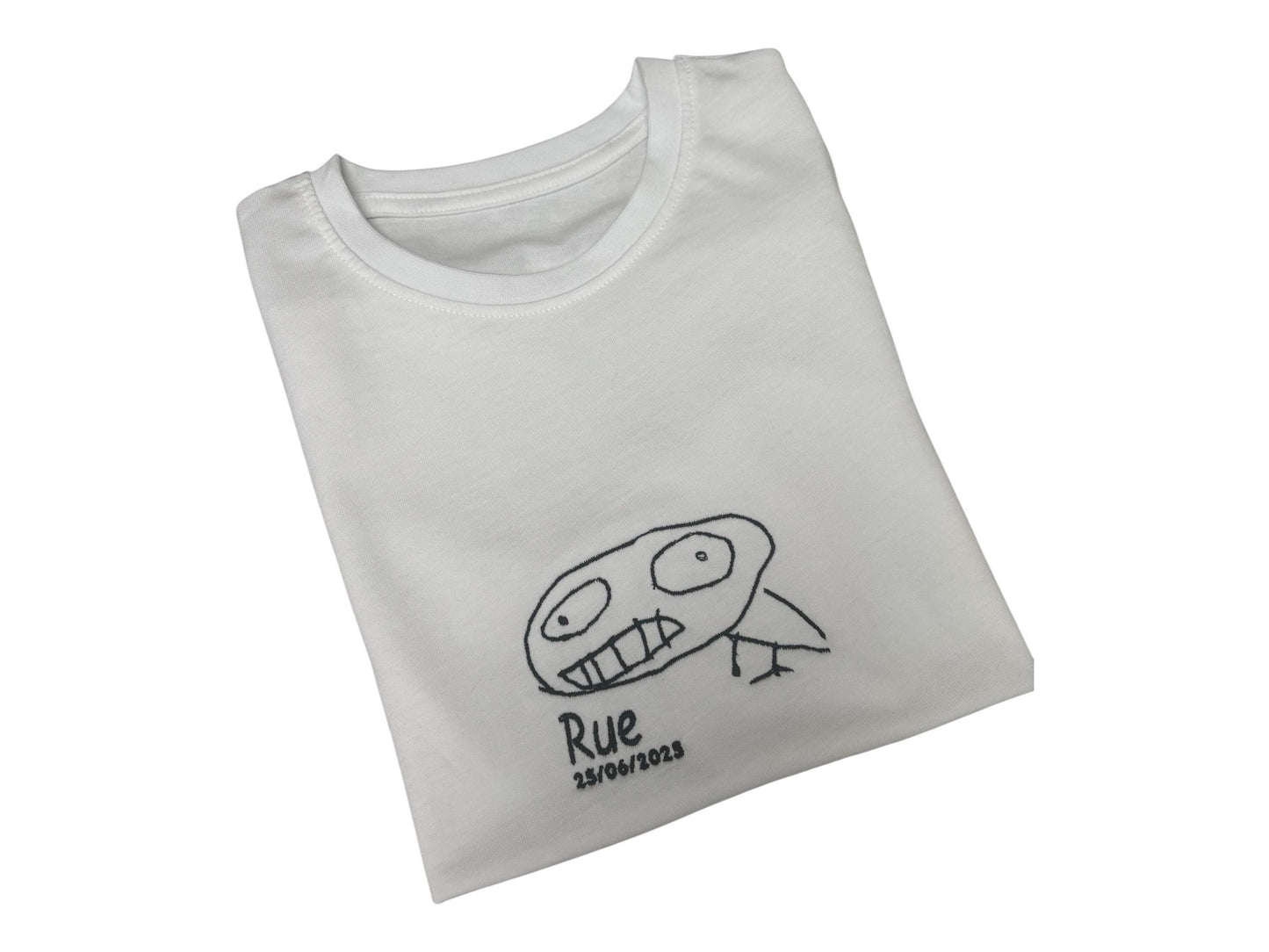 Personalised Kids Drawing Embroidered T-Shirt – Custom Child Art Shirt on 100% Cotton | Sizes 3-12yrs | Unique Gift for Kids